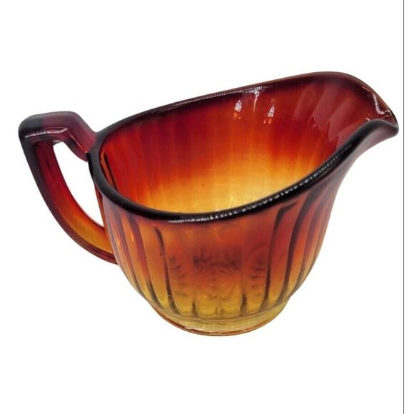 Vintage Amberina Peach Iridescent Glass Creamer Pitcher Mid Century Modern MCM - Picture 4 of 7